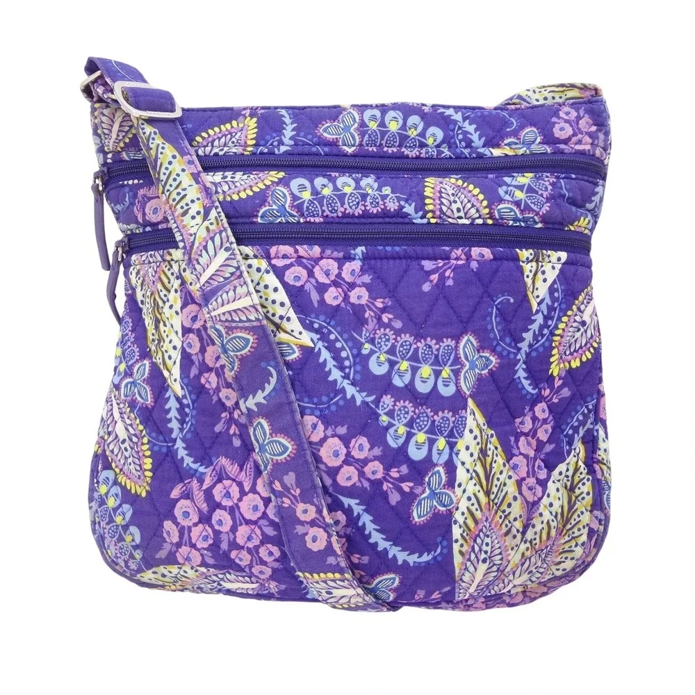 Vera Bradley Triple Zip Hipster Crossbody Bag Purple Paisley in Paradise Quilted